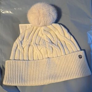 lululemon athletica Ivory Cable Knit Beanie with Pom-Pom